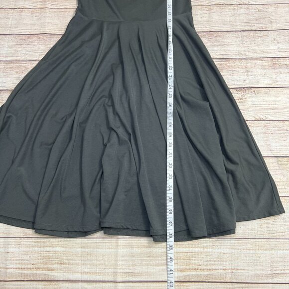 LuLaRoe Nicole Dress Small Olive Green Scoop Neck Fit Flare Skater Dress - Picture 3 of 9